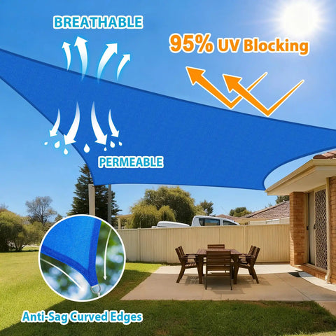 Blue Sun Shade Sail 16 By 24 Foot Heavy Duty UV Protection Canopy for patio, shown installed with breathable and durable fabric.