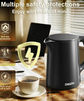 Compact 0.8L Travel Electric Kettle With Double Wall 304 Stainless Steel Auto Shut Off Portable Kettle displayed on table