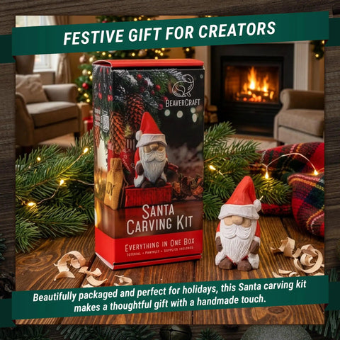 Santa Whittling Wood Carving Kit For Beginners With All In One Tools And Paints Easy DIY Christmas Craft Gift For Adults And Teens box with carving and paints