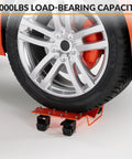 Heavy Duty 4 Piece Wheel Dollies Set 8000 Lb Capacity Move Any Rig Smoothly Reinforced Powder Coated Steel under a car tire.