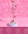 Electric Rhinestone Handheld Milk Frother With Double Coil Whisk And Gold Stand Pink Battery Powered Portable Frother