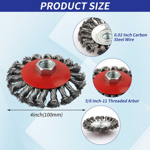 Front view of WENORA 3-pack 4-inch carbon-steel wire wheel brush for angle grinder with 5/8-11 threaded arbor
