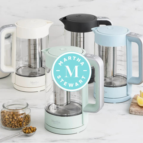 Electric Kettle With Removable Stainless Steel Tea Infuser And Glass Carafe 1.7L For Quick Boil Up To 7 Cups in linen white