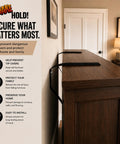 Heavy Duty Furniture Strap Kit With Antique Brown Nylon Webbing And Rugged Steel Brackets To Lock Down Hefty Dressers And Keep Things Square Against Wild Shifts For Pro Anti Tip Anchor Safety installed on a dresser to prevent tip-overs.
