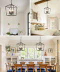 Four Light Black Farmhouse Chandelier With Industrial Metal Cage Adjustable Height Rustic Hanging Light in various rooms