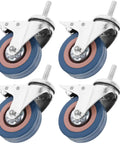 Four Piece Set Of Premium Swivel Caster Wheels With Safety Brake And M10x30 Stem for lightweight trolley jobs, showing heavy-duty PVC and metal construction.