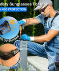 Legit Heavy Duty Smoke Tinted Safety Glasses 12 Pack With 12 Noise Blocking Silicone Ear Plugs NRR 25dB ANSI Z87 Rated For Shooters And Tradesmen Built Like A Tank For The Daily Grind No BS worn by a worker using a screwdriver.