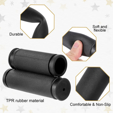 4 Pack Bike Handlebar Grips Replacement Grippy Rubber Anti Slip For Mountain Bikes Universal Fit, shown in black, ergonomic design