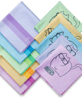 Microfiber cleaning cloths, 10-pack, multicolor kitty-cat design for eyeglasses, lenses, sunglasses, and phones.