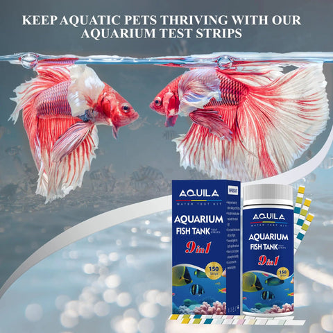 Top Shelf Aquarium Test Strips Checks Ph Ammonia Chlorine Hardness Alkalinity Nitrite Sulfate Copper Iron For Freshwater And Saltwater Fish Tank Water Clarity Kit with vibrant fish swimming in water.