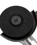 5 Inch Pneumatic Angle Grinder Featuring A Badass 11000 Rpm Motor That Knocks Out Tough Metal Cutting Grinding And Polishing Tasks Without Breaking A Sweat Today disc close-up, showing black grinding wheel.