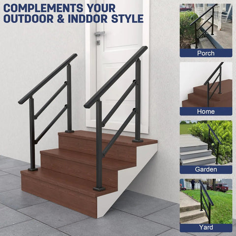 Rock Solid Wrought Iron Handrails For Outdoor Steps Heavy Duty Stair Grip Rails With Rust Resistant Powder Coat on porch steps.