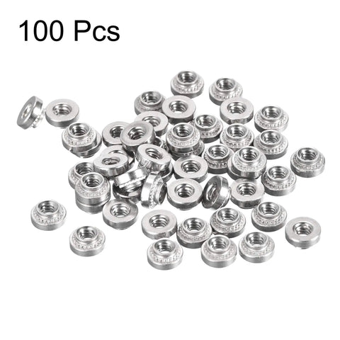 Top Shelf Stainless Steel Self Clinching Rivet Nuts Round Head in a 100 Piece Pack, perfect for thin sheet metal mounting.