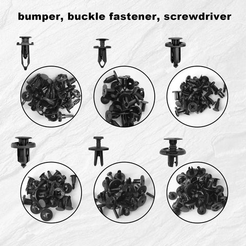 Badass 120 Piece Nylon Push Pin Retainer Clips And Fastener Removal Kit With Bumper Rivets For 6Mm 8Mm 9Mm 10Mm Car Parts Compatible With Gmc Ford Toyota Honda, various black fasteners and screwdriver.