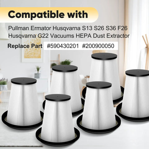 Six Pack Replacement HEPA Filters For Dust Extractors Cone Shaped Design For S13 S26 S36 F26 And G22 Units Compatible