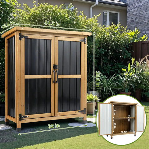 Tough As Nails Built To Last Outdoor Storage Cabinet Waterproof Weatherproof Wood And Metal Shed with lockable brown doors