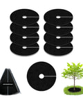 Image of an 8 Pack 20.47 Inch Nonwoven Mulch Mats for Landscaping Reusable Weed Control Fabric, shown in black with a tree barrier application.