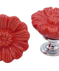 Killer Vintage Floral Daisy Ceramic Drawer Knobs For Dressers And Cabinets Six Piece Red Knob Set With Screws, 33mm diameter red ceramic daisy knobs.