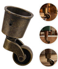 Vintage Furniture Caster Cups Featuring Slick Swivel Replacement Wheels Heavy Duty Dark Brown Metal Frame close-up view.