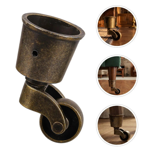 Vintage Furniture Caster Cups Featuring Slick Swivel Replacement Wheels Heavy Duty Dark Brown Metal Frame close-up view.