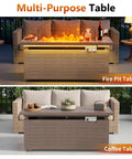 51 Inch Propane Fire Pit Table With 50,000 BTU Smokeless Heat, Glass Wind Guard, wood grain design, as fire pit and coffee table