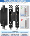 Heavy Duty Invisible Door Hinges Two Pack Slick Concealed Hardware With Rock Solid Copper Mount Smooth Swing and Dead Simple Setup For A Clean Modern Home Refresh, 7 inch black hinge for doors > 40mm thick.