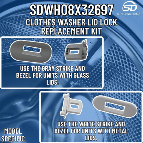 Washer Lid Lock Replacement Kit Model Specific For WH08X32697 And WH01X27954 Not Universal Includes Lock Harness White Bezel