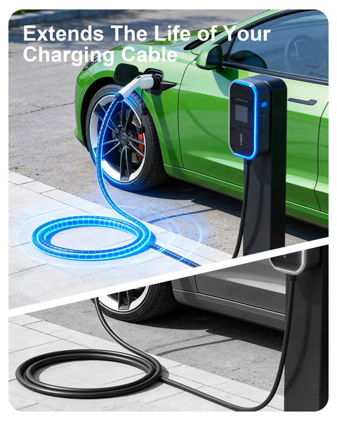 Tough As Nails EV Charger Cable Protector Featuring Flexible Wire Sleeve And Anti Wear Guard Designed For 7/8 Inch Cables—charging cable with protector.