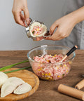 Real Deal 10 Inch Bamboo Steamer Basket Set With Dome Lid Stainless Steel Ring Adapter Dough Roller Press Tools For No Sweat Homemade Dim Sum Buns, filling prepared with dough cutter.