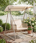 Outdoor Patio Swing Chair With Adjustable Canopy, Heavy Duty Triangular Frame, Single Seat Garden Hammock Swing in Backyard