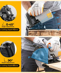 Pro Grade 7 1/4 Inch Circular Saw With A Powerhouse Motor That Slices Through Hardwood in angle adjustment display
