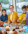 Smiling group assembling Awesome Three Pack Needle Felting Kit For Beginners With Wool Felt Tools Foam Pad and Highland Cow Keychains.