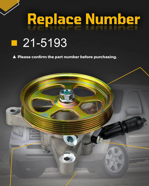 Direct Fit Power Steering Pump And Pulley Assembly For Honda Ridgeline V6 3.5L 2006 Through 2011 close-up view with golden pulley.