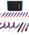 Solid 33 Piece Precision Repair Tool Kit With Screwdrivers Pliers Tweezers Utility Knife Blades For Phones Laptops Consoles No Sweat Repairs Hella Versatile Everyday Carry Gear neatly arranged in a durable case.