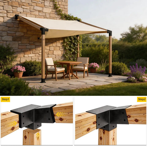 30 Degree 3-Way Pergola Bracket Set For 4x4 Posts 13-Gauge Slant Roof Brackets, DIY Woodwork Brackets For Patios, Pergolas, Gazebos, And Log Cabins, 2 Pack