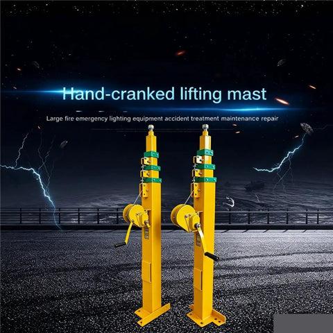 Emergency Response Manual Mast Rapid Deploy Yellow Aluminum Power Outage Antenna Stand with hand crank for quick setup.