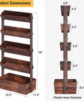 Vertical Wooden Five Tier Garden Bed With Five Planter Boxes Freestanding Plant Stand detailed dimensions and side view
