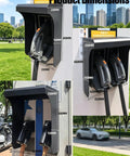 Wall Mount EV Charger Weatherproof Cover Tough As Nails Rain And Snow Splash Guard showing product dimensions and installation details.