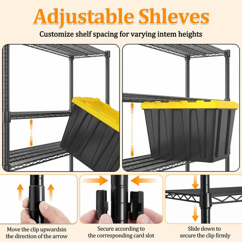 Adjustable shelves of Built Like A Brick 4 Tier Wire Shelving Unit With Locking Heavy Duty Casters And Adjustable Metal Shelves for custom storage.