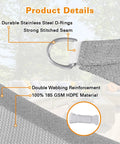 Close-up of Sun Shade Sail 8 By 16 Feet Light Grey Rectangle With Curved Edges, highlighting D-Rings and HDPE material.