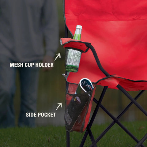 Portable Camping Chair With Built In Four Can Cooler, Cushioned Seat And Back, Handy Side Pockets And Cup Holder, Carry Bag Included