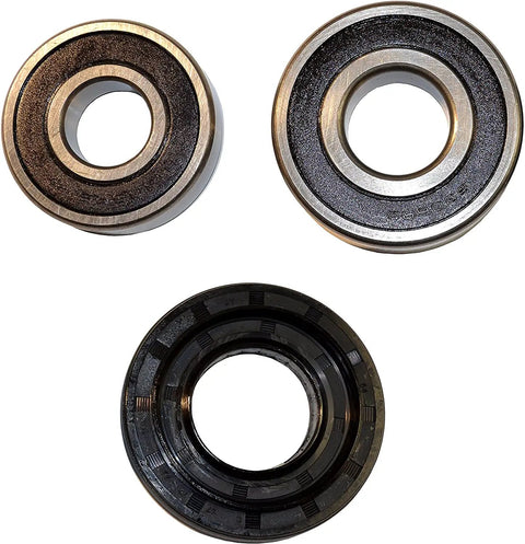 Front Load Washer Bearing And Seal Kit Tub Replacement Stop The Rattle Trap Racket On Lg And Kenmore Machines Restore Those Smooth Swirls With Bulletproof Precision Parts That Banish Wobbles Forever, showing two metal bearings and one black seal.