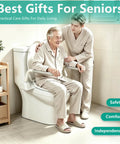 Heavy Duty Toilet Safety Rails For Seniors Rock Solid Sit To Stand Support With 500 Lb Flip Up Arms No Sweat No Drill Install Non Slip Grips For Smooth Bathroom Lifts, assisting a senior man in a bathroom.