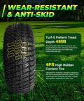 Heavy Duty Two Pack Front Tire And Wheel Assembly For Lawn Mower, turf pattern detail with 4mm tread depth and wear-resistant design.