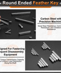 Five Pack Round Ended Feather Keys 5 x 5 x 25mm Carbon Steel Shaft Key Stock arranged on black surface