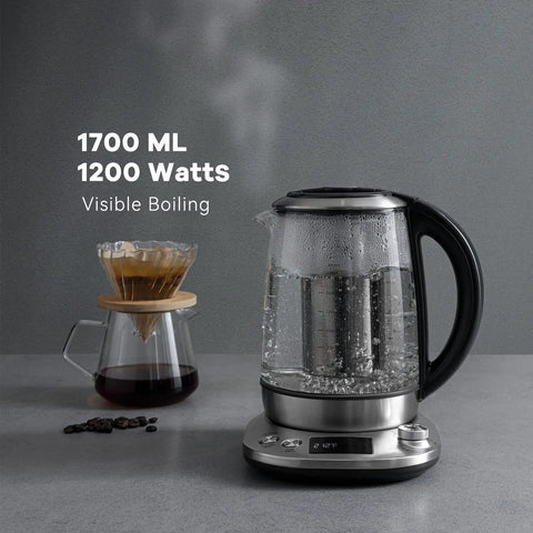 Electric Tea Kettle With Removable Infuser, 9 Preset Brewing Programs, Precise Temperature Control, borosilicate glass body, 1.7 L