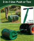 Heavy Duty Workhorse 24 Inch Compost Spreader With Push And Tow Handle Five Height Adjustable Powder Coated Steel Garden Spreader
