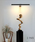2 Pack Wireless Picture Lights With Remote Battery Operated 16.5 Inch illuminating gold sculpture in home decor setting