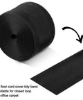 Roll of black Floor Cord Protector For Carpet And Office Cables, Easy Cut Cable Cover, 4 inch wide, close-up of material texture.