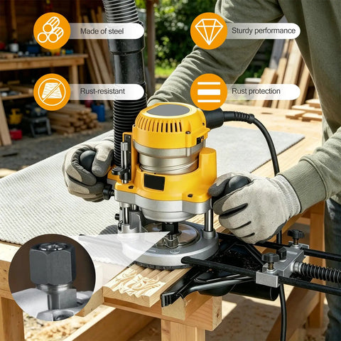 Person using a drywall cutout tool with Replacement Collet And Nut Kit With Reducer Sleeves For various sizes highlighted